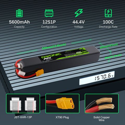 Ovonic 12S 5600mAh 100C 44.4V LiPo Battery w/XT90 Plug