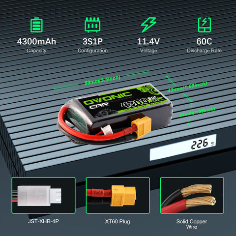 Ovonic 3S 4300mAh 60C 11.4V LiHV Battery w/XT60 Plug