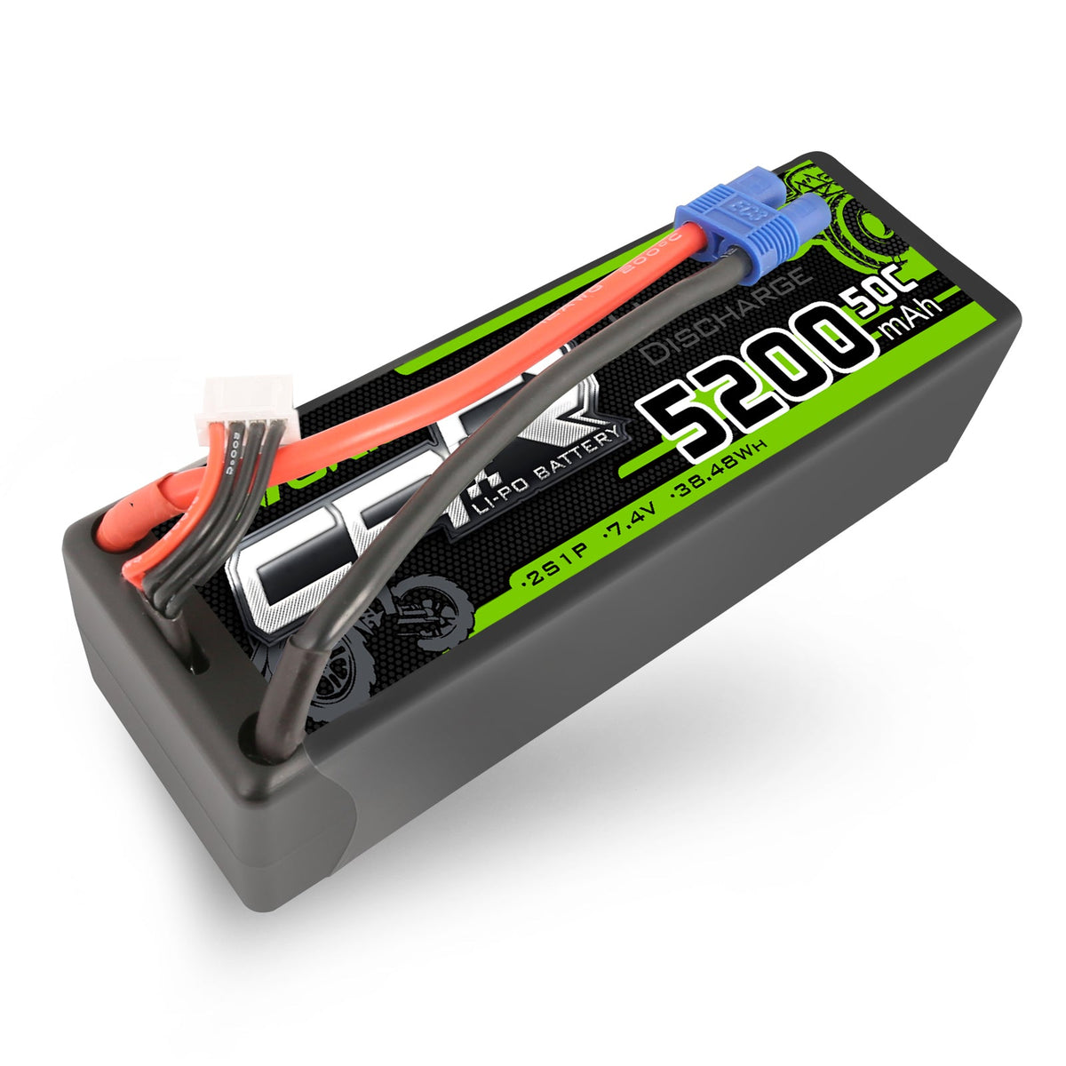 OVONIC 7.4V 5200mAh 2S1P 50C Hardcase Lipo Battery 24# with XT60 Plug for RC Car Trucks