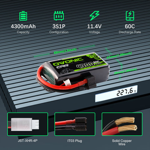 Ovonic 3S 4300mAh 60C 11.4V LiHV Battery w/IT03 Plug