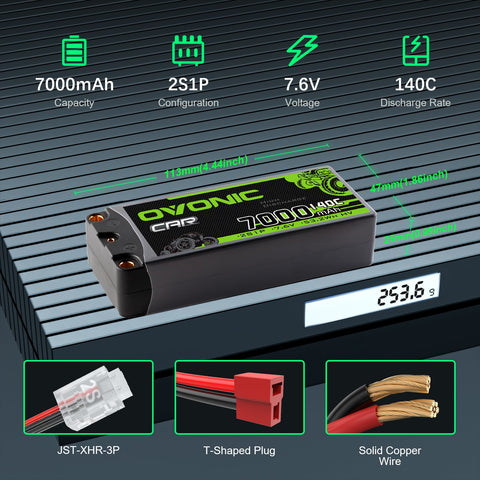 Ovonic 2S 7000mAh 140C 7.6V Hardcase LiHV Battery w/5.0mm Bullet Plug