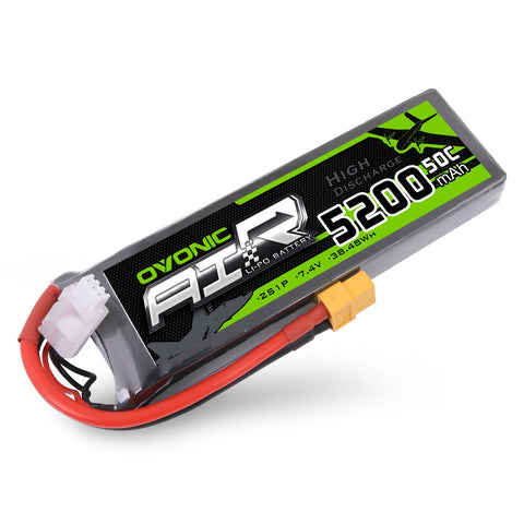 OVONIC 2S LiPo Battery Pack 5200mAh 50C 7.4V with XT60 Plug for 1/8 Scale RC Cars