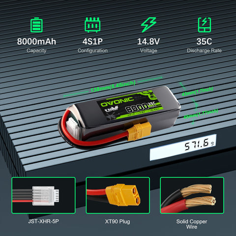 Ovonic 4S 8000mAh 35C 14.8V LiPo Battery w/XT90 Plug