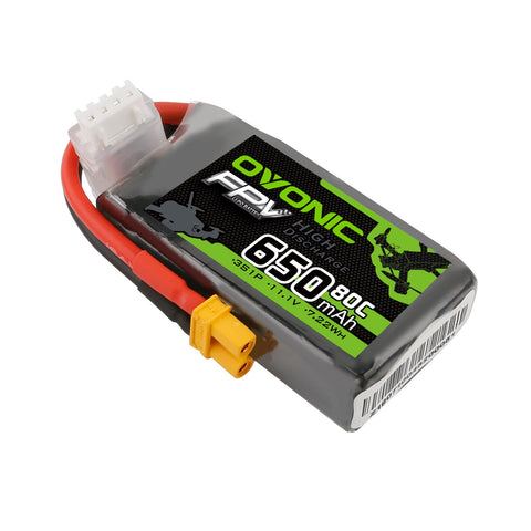 [4 Packs]Ovonic 650mah 3S 11.1V 80C Lipo Battery Pack with XT30 Plug for Small FPV - Ampow