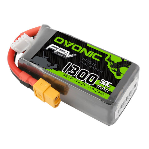 OVONIC 4S LiPo Battery Pack 1300mAh 50C 14.8V with XT60 Plug for FPV Racing