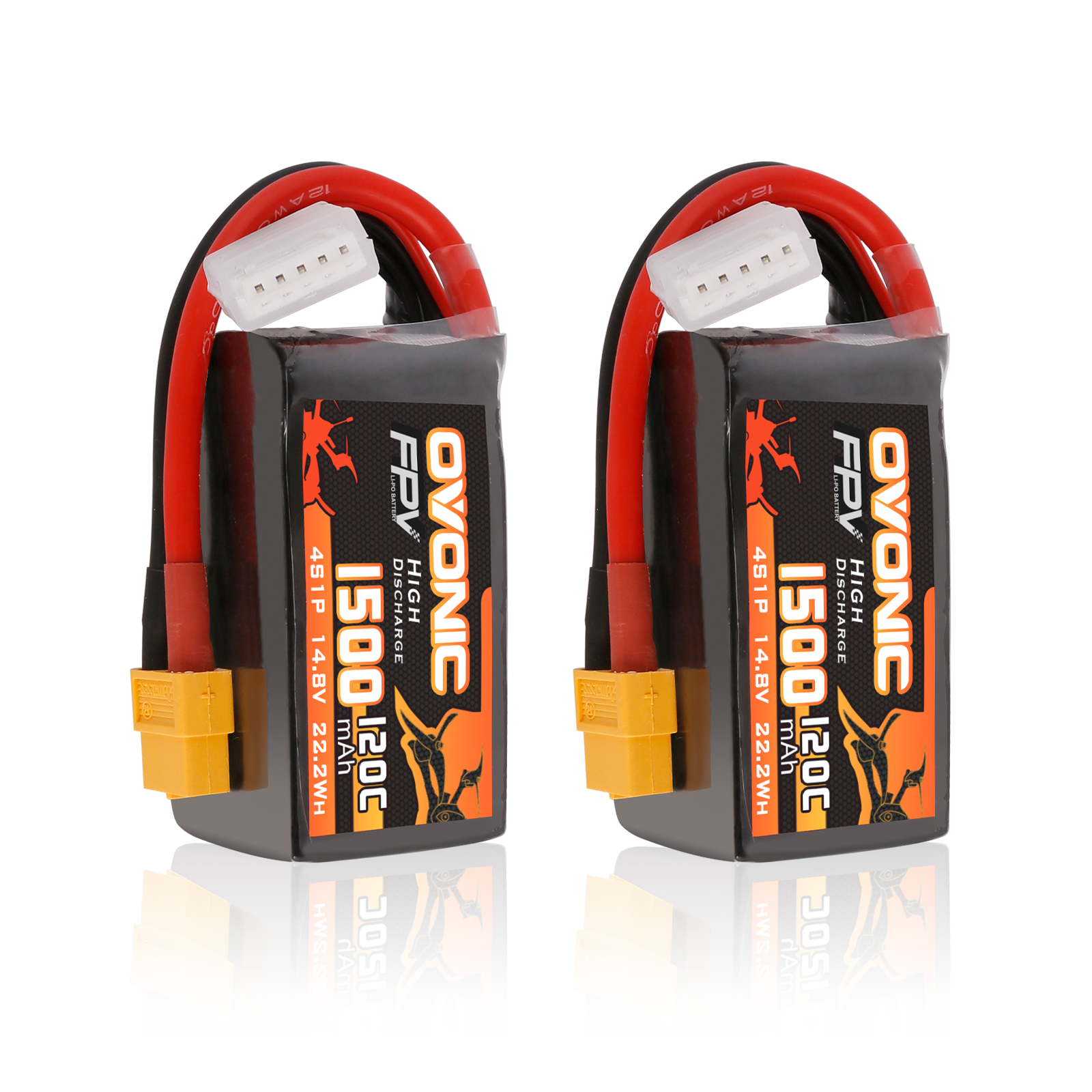 2x Ovonic 120C 4S1P 1500mAh 14.8V LiPo Battery for FPV - XT60 Plug