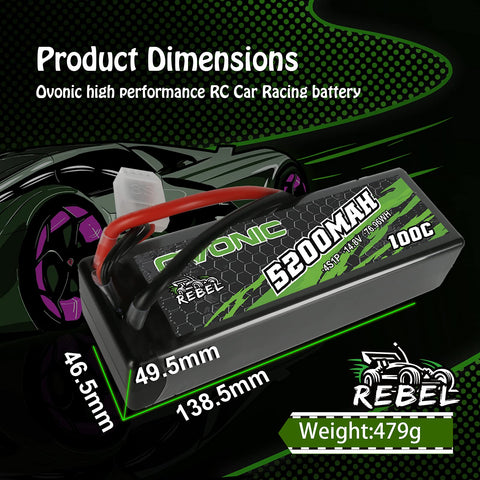 2×Ovonic Rebel 4S LiPo Battery 5200mAh 100C 14.8V Hardcase EC5 for Outcast Kraton 8S RC CAR