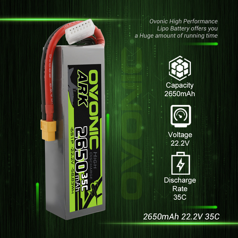 Ovonic ARK 2650mah 6S 22.2V 35C Lipo Battery Pack with XT60 Plug for Airplane&Heli - Ampow