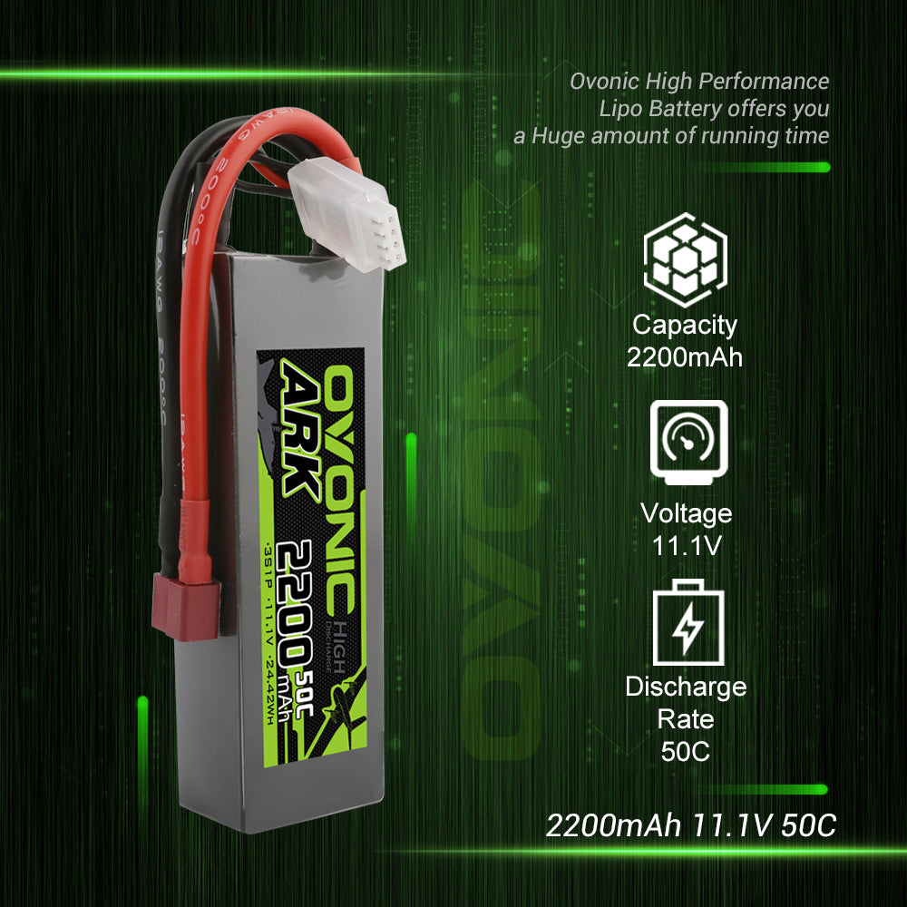 Ovonic ARK 50C 3S 11.1 v 2200mah Lipo Battery Pack with Deans Plug - Ampow