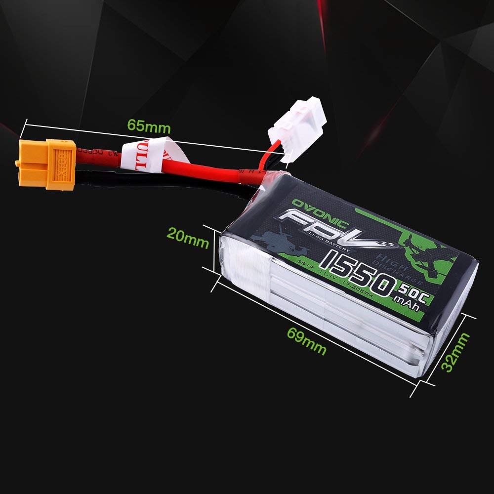 OVONIC 3S LiPo Battery Pack 1550mAh 50C 11.1V with XT60 Plug for FPV Racing Drone