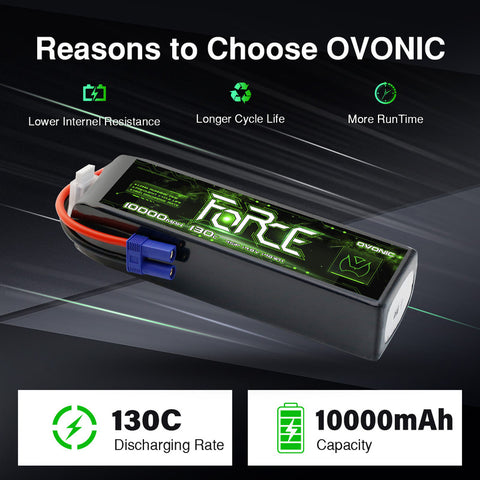 2-Pack Ovonic Force 4S 10000mAh 130C 14.8V LiPo Battery w/EC5 Plug for 1/8 Monster Truck, Truggy & Large Boat