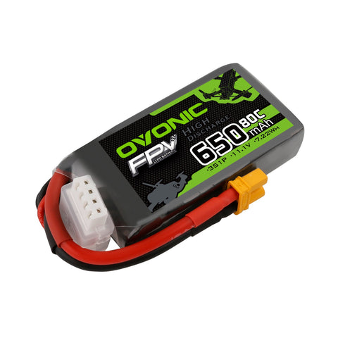 [4 Packs]Ovonic 650mah 3S 11.1V 80C Lipo Battery Pack with XT30 Plug for Small FPV - Ampow