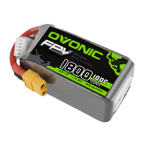 Ovonic 1800mah 4S 14.8V 100C Lipo Battery Pack with XT60 Plug for FPV - Ampow