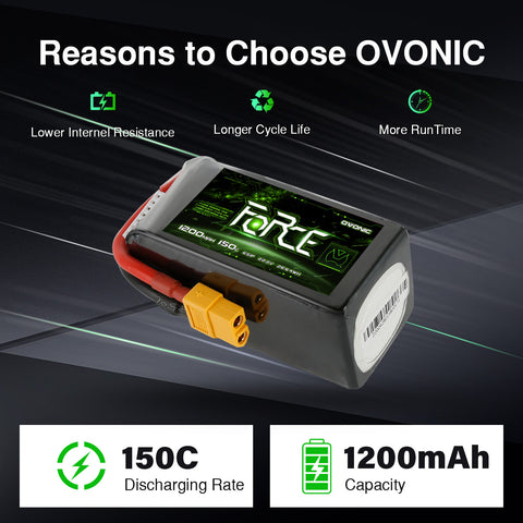 Ovonic Force Extreme 6S 1200mAh 150C 22.2V LiPo Battery Pack w/ XT60 Plug for Pro FPV Racing, High-Speed Freestyle Drone