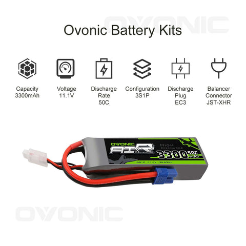 Ovonic 3300mah 3S 11.1V 50C LiPo Battery Pack with EC3 Plug for Airplane &Heli - Ampow