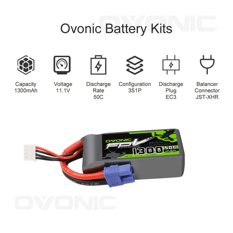 OVONIC 11.1V 1300mAh 3S 50C LiPo Battery Pack with EC3 Plug for Aircraft - Ampow