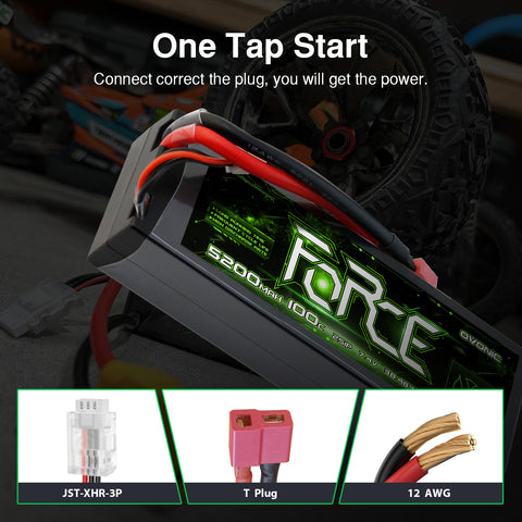 Ovonic Force 2S 5200mAh 100C 7.4V Hardcase LiPo w/ Deans Plug & Checker for 1/10 Short Course Truck & Race Buggy