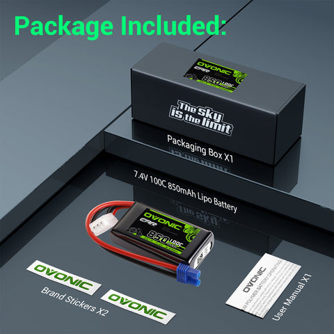 Ovonic 2S 850mAh 100C 7.4V LiPo Battery w/EC2 Plug