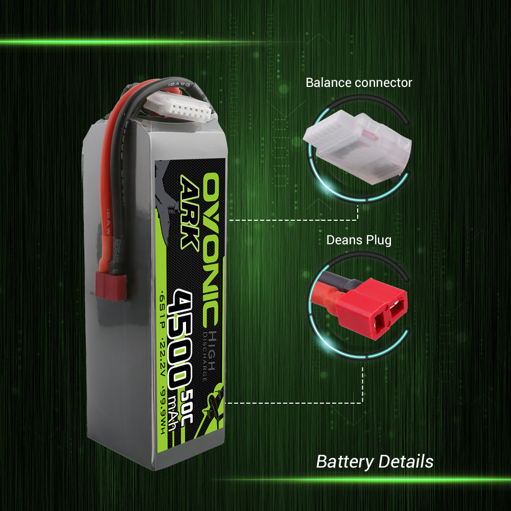 2×OVONIC ARK 6S LiPo Battery 4500mAh 50C 22.2V with Deans Plug for RC Plane EDF Jet