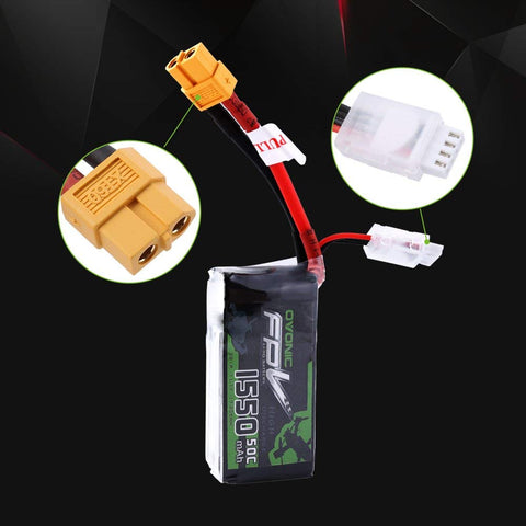 OVONIC 3S LiPo Battery Pack 1550mAh 50C 11.1V with XT60 Plug for FPV Racing Drone