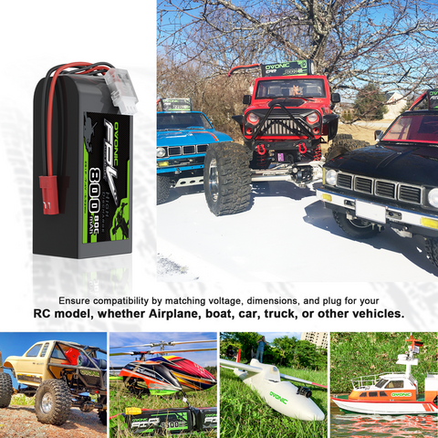 2× OVONIC 11.1V 80C 800mAh 2S LiPo Battery with JST Plug for 250 Helicopters, 800mm Warbird