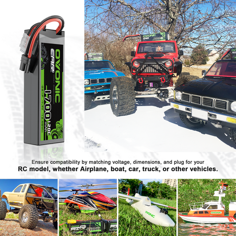2 x OVONIC 1700mAh 120C 7.4V Lipo Battery with IEC Plug for 2S RC Vehicle 1/10 Scale RC Car Truck