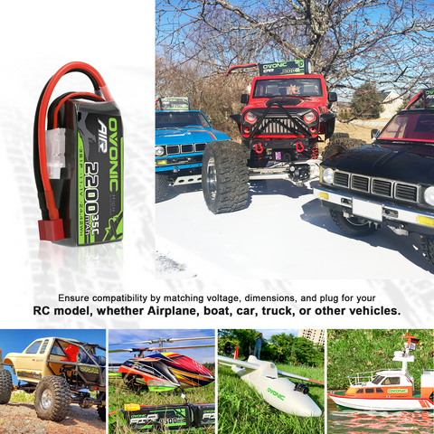 Ovonic 2S 2200mAh 35C 7.4V LiPo Battery with Deans/T-Plug for 1/14 RC Cars, Airplanes, and Helicopters (2 Pack)