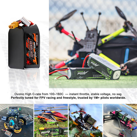 2-Pack Ovonic 6S 1550mAh 160C 22.2V LiPo Battery w/XT60 Plug