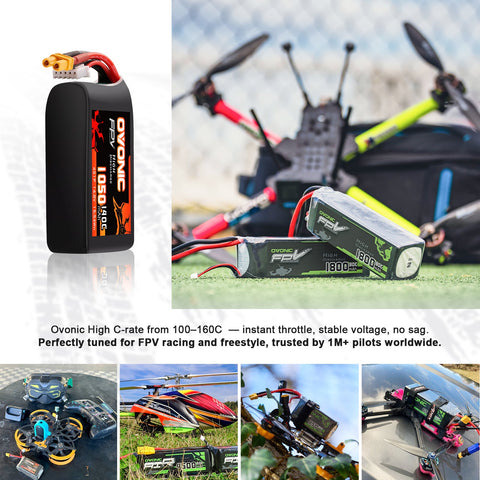 2-Pack Ovonic 4S 1050mAh 140C 14.8V LiPo Battery w/XT30 Plug