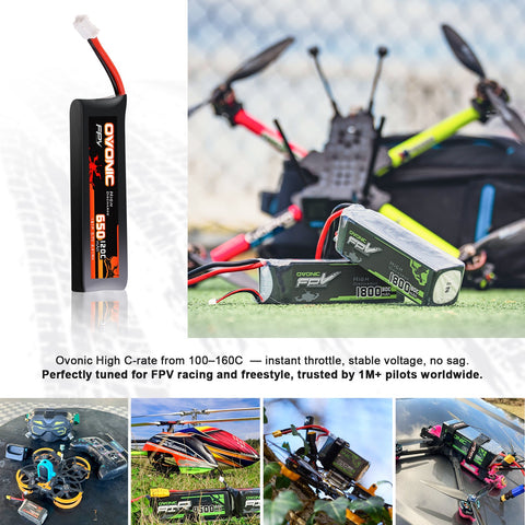 4-Pack Ovonic 1S 650mAh 120C 3.7V LiPo Battery w/PH2.0 Plug