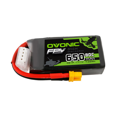 [4 Packs]Ovonic 650mah 3S 11.1V 80C Lipo Battery Pack with XT30 Plug for Small FPV - Ampow