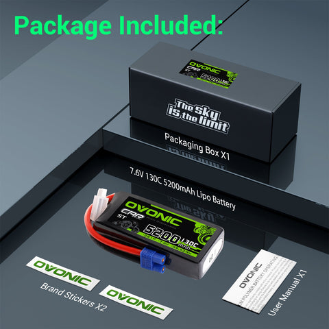 Ovonic 2S 5200mAh 130C 7.6V Shorty LiHV Battery w/EC3 Plug