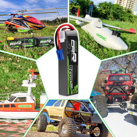 2×OVONIC 3S Lipo Battery 8200mAh 130C 11.1V RC Lipo Battery with EC5 Plug for 1/8 4X4 RC Vehicles Car RC Truck
