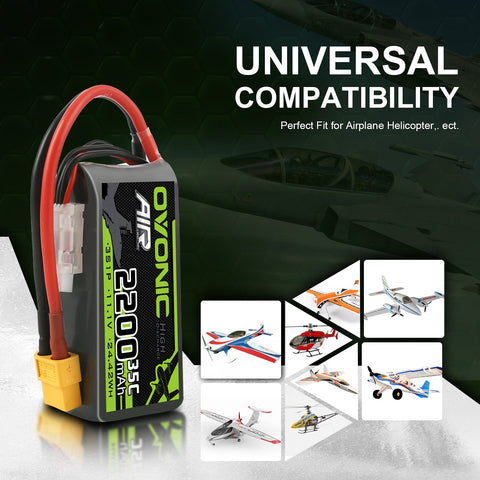 OVONIC 3S 35C 11.1V 2200mAh Short LiPo Battery Pack With XT60 Plug For Aircraft& Goggle