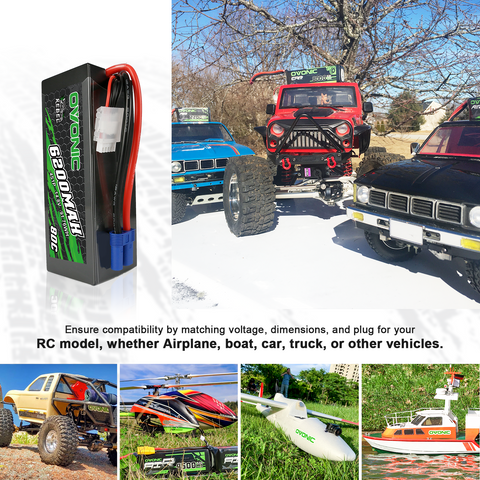 2xOVONIC 4S Lipo Battery 6200mAh 80C 14.8V with EC5 Plug for 1/10 1/8 scale RC Car Truck