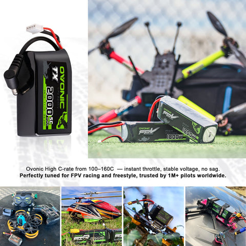 2-Pack Ovonic 3S 2000mAh 5C 11.1V LiPo Battery w/DC55 Plug for RC Transmitters and Receivers
