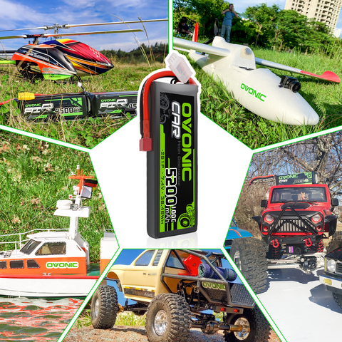 2xOvonic 100C 2S1P 5200mAh 7.4V LiPo Battery with Deans Plug for 1/10 scale RC Car RC Truck