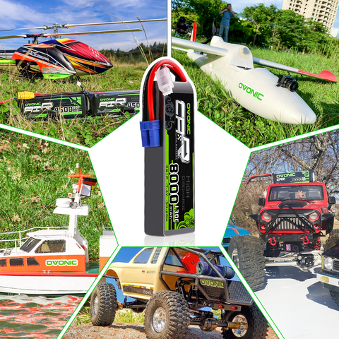 2xOVONIC 2S 8000mAh 7.4V 130C Lipo Battery with EC5 Connector & Lipo Voltage Checker for 1/8 & 1/10 scale RC Car Truck Boat RC Airplane