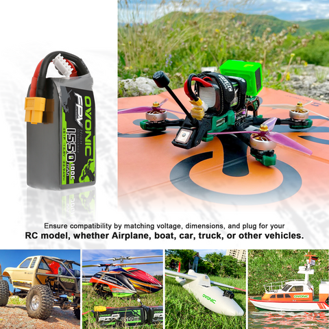 OVONIC 14.8V 1550mAh 4S 100C LiPo Battery with XT60 Plug for 210-285mm FPV Racing Drone