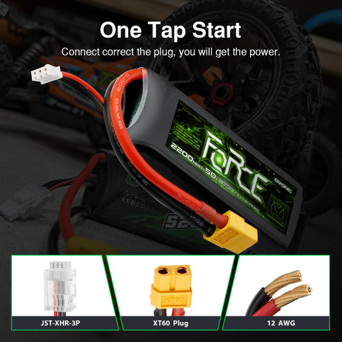 Ovonic Force 2S 2200mAh 50C 7.4V LiPo Battery w/XT60 to TRA Plug for 1/16 RC Truck, Crawler & Scale Model