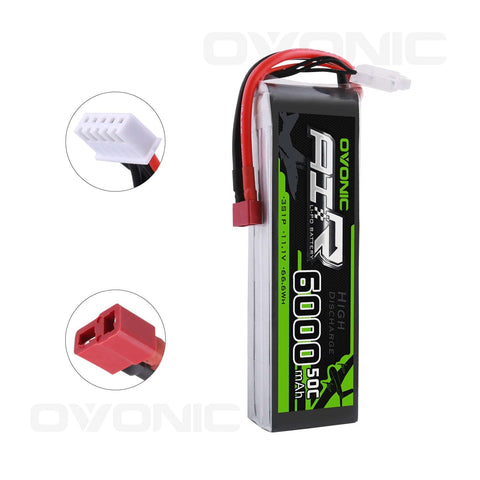 OVONIC 3S LiPo Battery Pack 6000mAh 50C 11.1V with Deans Plug for FPV Drone RC Car RC Boat - Ampow