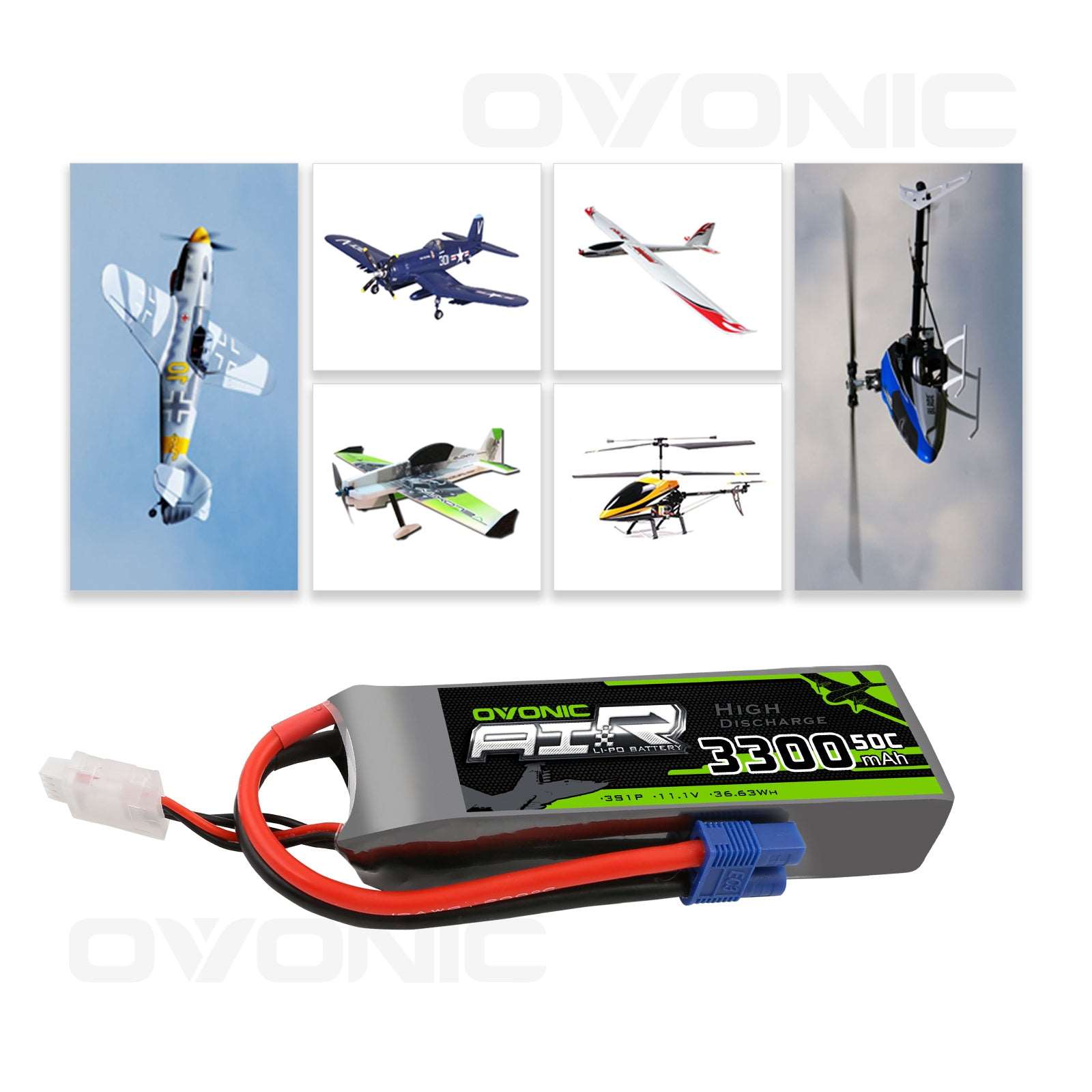 Ovonic 3300mah 3S 11.1V 50C LiPo Battery Pack with EC3 Plug for Airplane &Heli - Ampow