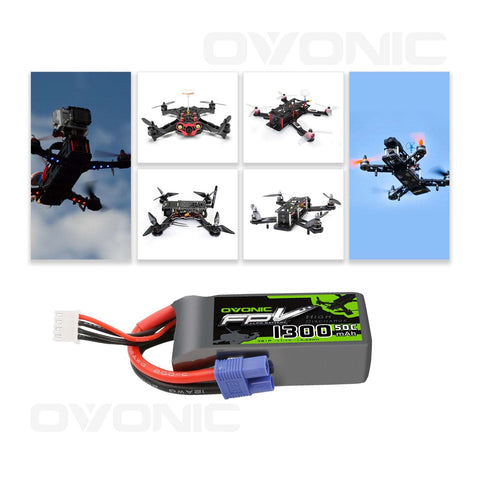 OVONIC 11.1V 1300mAh 3S 50C LiPo Battery Pack with EC3 Plug for Aircraft - Ampow