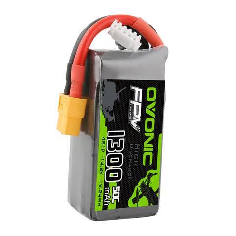 OVONIC 4S LiPo Battery Pack 1300mAh 50C 14.8V with XT60 Plug for FPV Racing