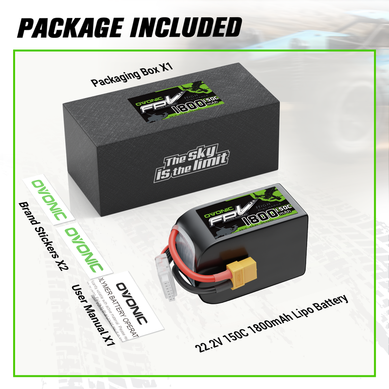OVONIC R-Line Version 5.0 1800mAh 6S 150C 22.2V Lipo Battery with XT60 Plug