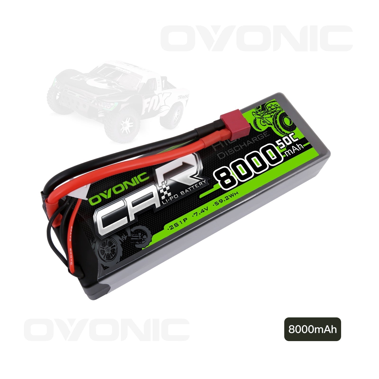 OVONIC 2S LiPo Battery Pack 8000mAh 50C 7.4V Hardcase with Deans Plug for 1/10 Scale RC Car RC Truck RC Buggy