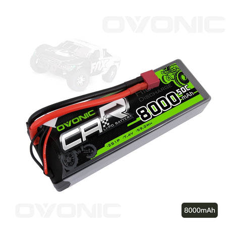 OVONIC 2S LiPo Battery Pack 8000mAh 50C 7.4V Hardcase with Deans Plug for 1/10 Scale RC Car RC Truck RC Buggy