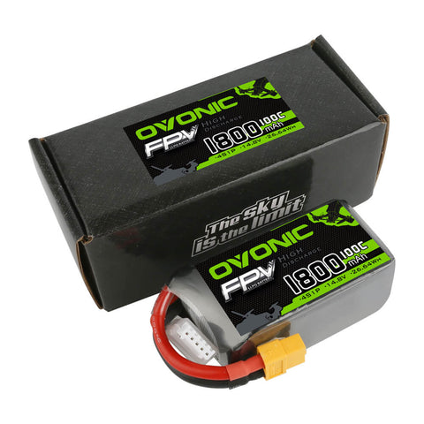 Ovonic 1800mah 4S 14.8V 100C Lipo Battery Pack with XT60 Plug for FPV - Ampow