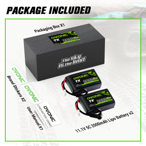 2-Pack Ovonic 3S 2000mAh 5C 11.1V LiPo Battery w/DC55 Plug for RC Transmitters and Receivers