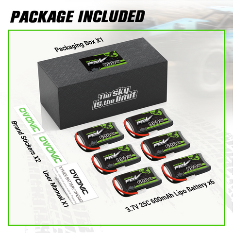 6× OVONIC 7.4V 25C 600mAh 1S LiPo Batteries with Molex Plug for Syma UDI 1S FPV Quadcopter